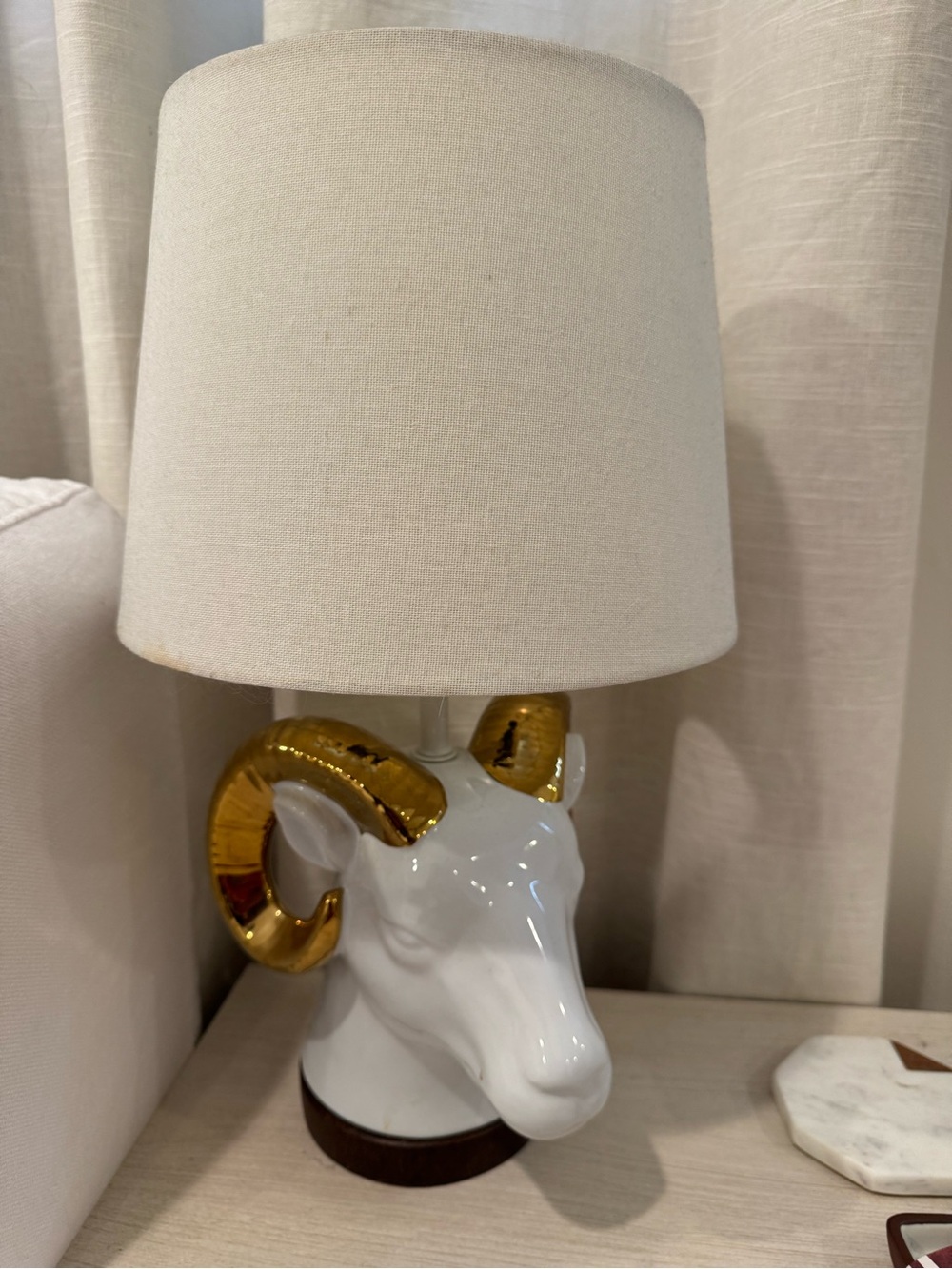 Gold Accent Vintage Ram Head Threshold Table Lamp